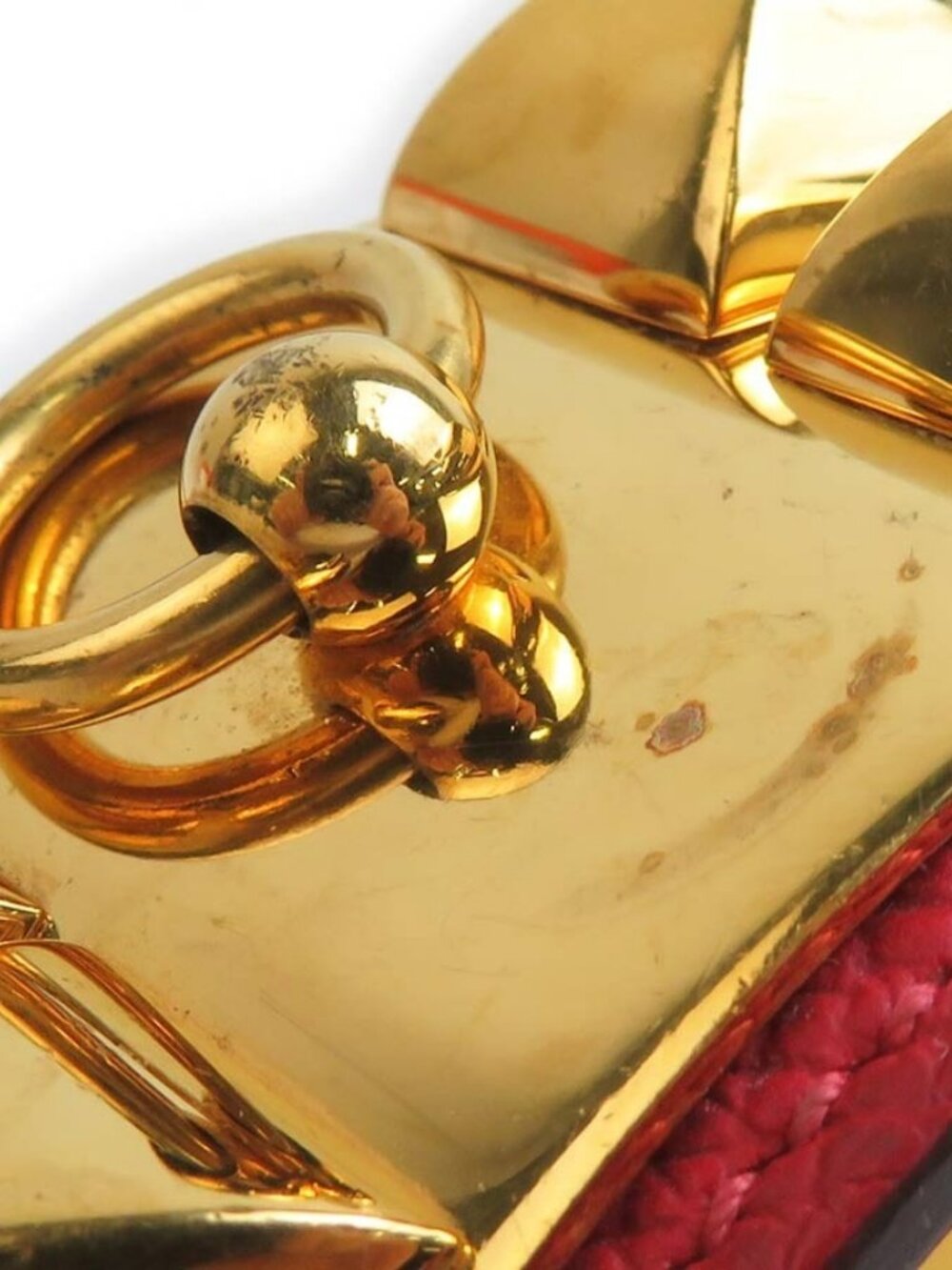 HERMES Collier de Chien Bracelet Bangle Red/Gold Leather/Metal - Picture 6 of 10